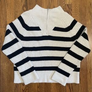 Zara Black and White Striped Crew Neck Sweater